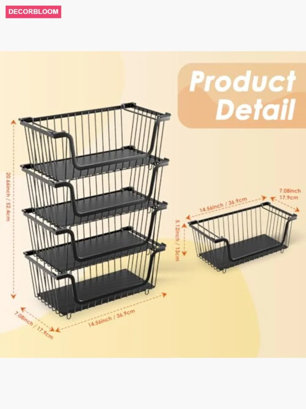 4 Pcs Stackable Wire Baskets for Pantry Organization and Storage